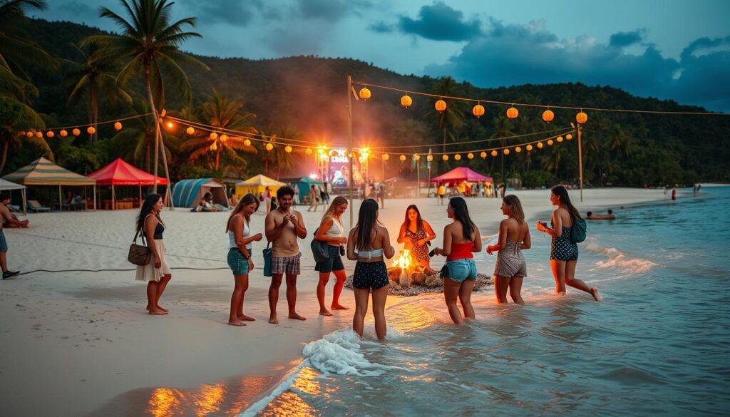 A sun-drenched beach on a lush tropical island, young travelers gathered around a bonfire, sharing laughter and stories. In the distance, vibrant tents dot the landscape, hinting at a bustling festival. A group of friends sways to the rhythm of live music, capturing the moment with their cameras. Gentle waves lap at the shore, reflecting the warm glow of lanterns strung overhead. The atmosphere exudes a sense of carefree adventure, as if the world has paused to savor the simple joys of connection and discovery. A sun-drenched beach on a lush tropical island, young travelers gathered around a bonfire, sharing laughter and stories. In the distance, vibrant tents dot the landscape, hinting at a bustling festival. A group of friends sways to the rhythm of live music, capturing the moment with their cameras. Gentle waves lap at the shore, reflecting the warm glow of lanterns strung overhead. The atmosphere exudes a sense of carefree adventure, as if the world has paused to savor the simple joys of connection and discovery.